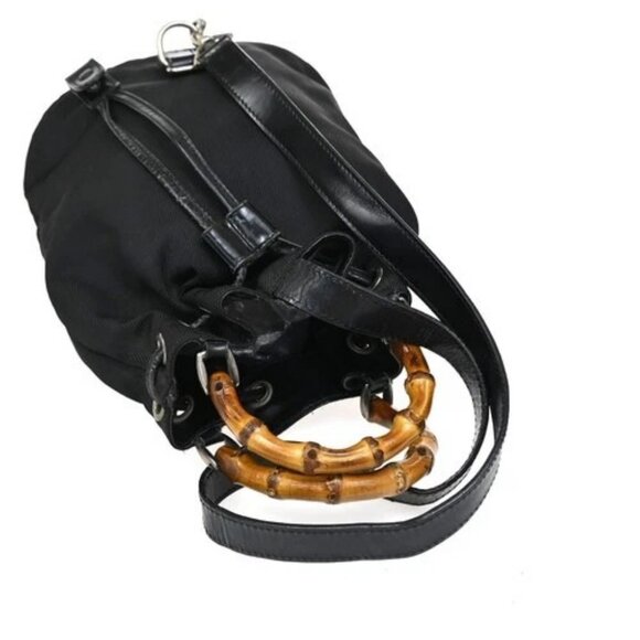 GUCCI Logo Bamboo 2Way Shoulder Hand Bag Canvas Leather Black SHW 01EG221 - Picture 5 of 16